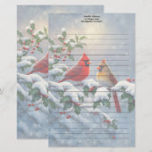 雪の中のショウジョウコウカンチョウとヒイラギ 便箋 (正面/裏面)