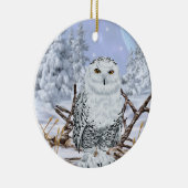 雪の中のシロフクロウ セラミックオーナメント (右)