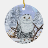 雪の中のシロフクロウ セラミックオーナメント (正面)