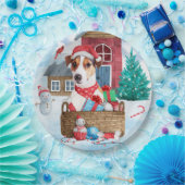 雪の中のジャック・ラッセル犬のクリスマスドッグハウス ペーパープレート (パーティー)