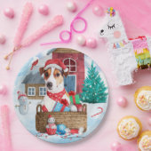 雪の中のジャック・ラッセル犬のクリスマスドッグハウス ペーパープレート (パーティー)
