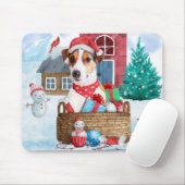 雪の中のジャック・ラッセル犬のクリスマスドッグハウス マウスパッド (マウス)