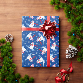 雪の中のスキーでのクリスマスネズミ ラッピングペーパー