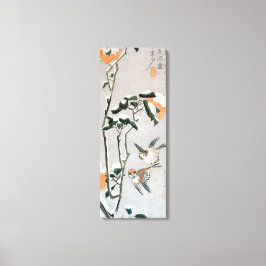 雪の中のスズメとツバキ安藤広重 キャンバスプリント