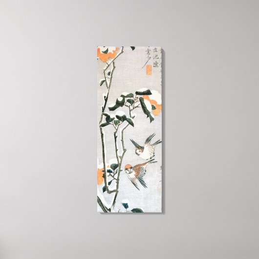 雪の中のスズメとツバキ安藤広重 キャンバスプリント (正面)