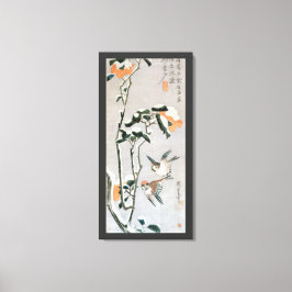 雪の中のスズメとツバキ安藤広重 キャンバスプリント