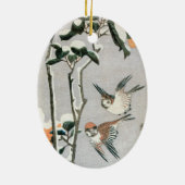 雪の中のスズメとツバキ安藤広重 セラミックオーナメント (裏面)