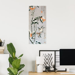 雪の中のスズメとツバキ安藤広重 ポスター