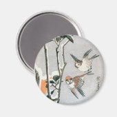 雪の中のスズメとツバキ安藤広重 マグネット (正面/裏面)