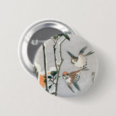 雪の中のスズメとツバキ安藤広重 缶バッジ (正面&裏面)
