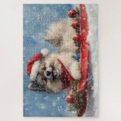 雪の中のスレッジのケースホンド犬 クリスマス ジグソーパズル (縦)