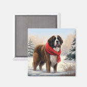 雪の中のセントバーナード犬 クリスマス マグネット (正面/裏面)