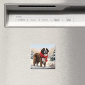 雪の中のセントバーナード犬 クリスマス マグネット (インサイチュ (食洗機))