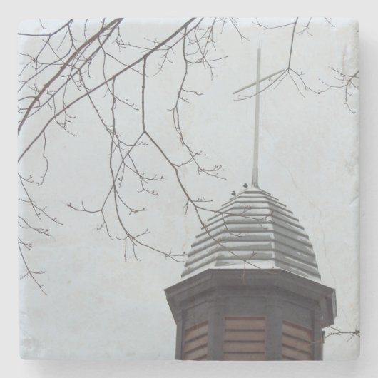 雪の中のタバナクルクロス – Martha's Vineyard ストーンコースター (正面)