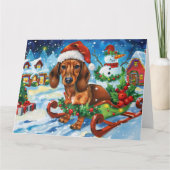 雪の中のダシュント犬 カード (正面)