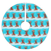 雪の中のダックスシュントとクリスマスプレゼント ブラッシュドポリエステルツリースカート (正面)