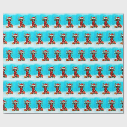 雪の中のダックスシュントとクリスマスプレゼント ラッピングペーパー (フラット)