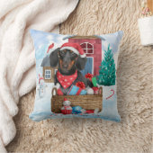 雪の中のダックスシュント犬の家 クッション (ブランケット)