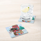 雪の中のダックスシュント犬の家 スクエアペーパーコースター (インサイチュ)