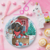 雪の中のダックスシュント犬の家 ペーパープレート (パーティー)