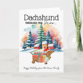 雪の中のダックスフントのクリスマスカード カード (正面)