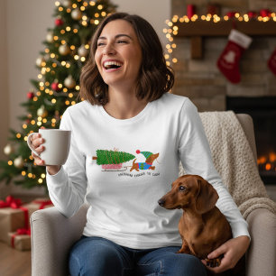 雪の中のダックスフント かわいいクリスマスの犬 トライブレンドTシャツ