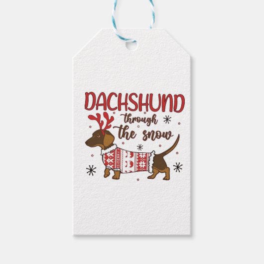 雪の中のダックスフント クリスマスの犬好き ギフトタグ (正面)