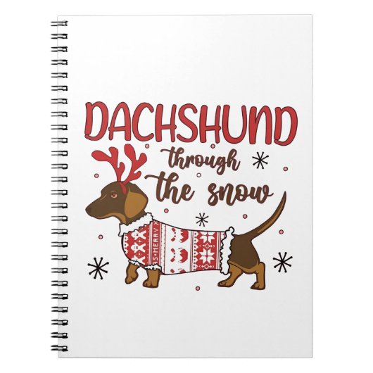 雪の中のダックスフント クリスマスの犬好き ノートブック (正面)