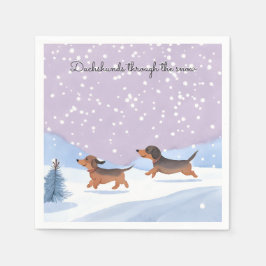雪の中のダックスフント クリスマス ホリデーパーティー スタンダードカクテルナプキン
