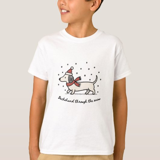 雪の中のダックスフント - クリスマスTシャツ Tシャツ (正面)