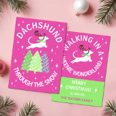 雪の中のダックスフント 楽しい犬のクリスマスカード 招待状