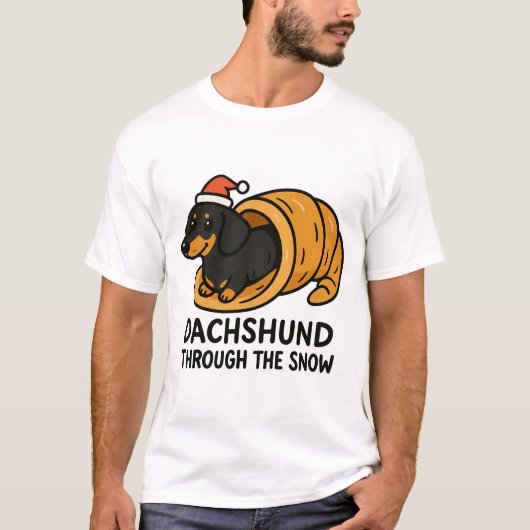 雪の中のダックスフント Tシャツ (正面)