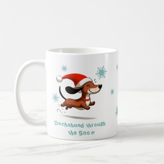 雪の中のダックスフンド 子犬 クリスマス コーヒーマグカップ (左)