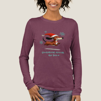 雪の中のダックスフンド 子犬 クリスマス トライブレンドTシャツ