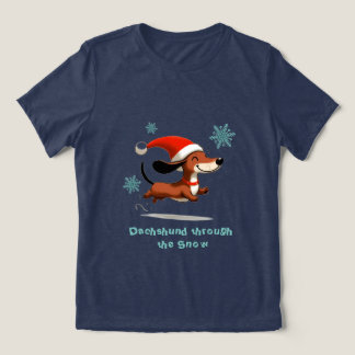 雪の中のダックスフンド 子犬 クリスマス トライブレンドTシャツ