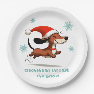 雪の中のダックスフンド 子犬 クリスマス ペーパープレート