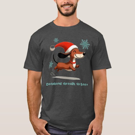 雪の中のダックスフンド 子犬 クリスマス Tシャツ (正面)