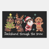 雪の中のダックスフンド 楽しいクリスマスの犬 長方形シール (正面)