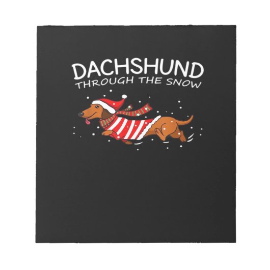 雪の中のダックスフンド 楽しい犬のクリスマス ノートパッド (正面)