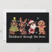 雪の中のダックスフンド 面白いクリスマス犬 シーズンカード (正面)
