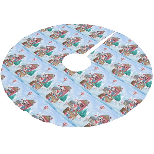 雪の中のダルマチアン犬クリスマスドッグハウス ブラッシュドポリエステルツリースカート (アングル)