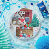 雪の中のダルマチアン犬クリスマスドッグハウス ペーパープレート (パーティー)