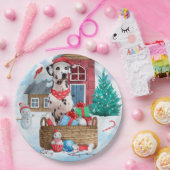 雪の中のダルマチアン犬クリスマスドッグハウス ペーパープレート (パーティー)