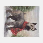 雪の中のチェサピーク犬 フリースブランケット (正面(横))