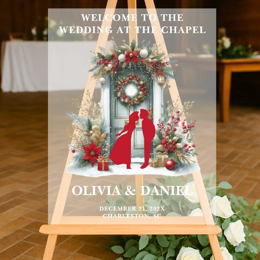 雪の中のチャペル冬の歓迎フロステッド アクリルサイン