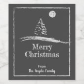 雪の中のチョークアート松メリーカスタムクリスマス ワインラベル (シングルラベル)