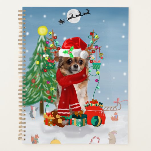 雪の中のチワワ犬とクリスマスプレゼント プランナー手帳 (正面)