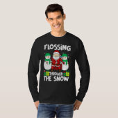 雪の中のデンタルフロス サンタクロース フロス キリスト Tシャツ (正面フル)