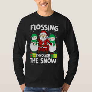 雪の中のデンタルフロス サンタクロース フロス キリスト Tシャツ
