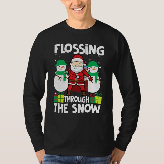 雪の中のデンタルフロス サンタクロース フロス キリスト Tシャツ (正面)